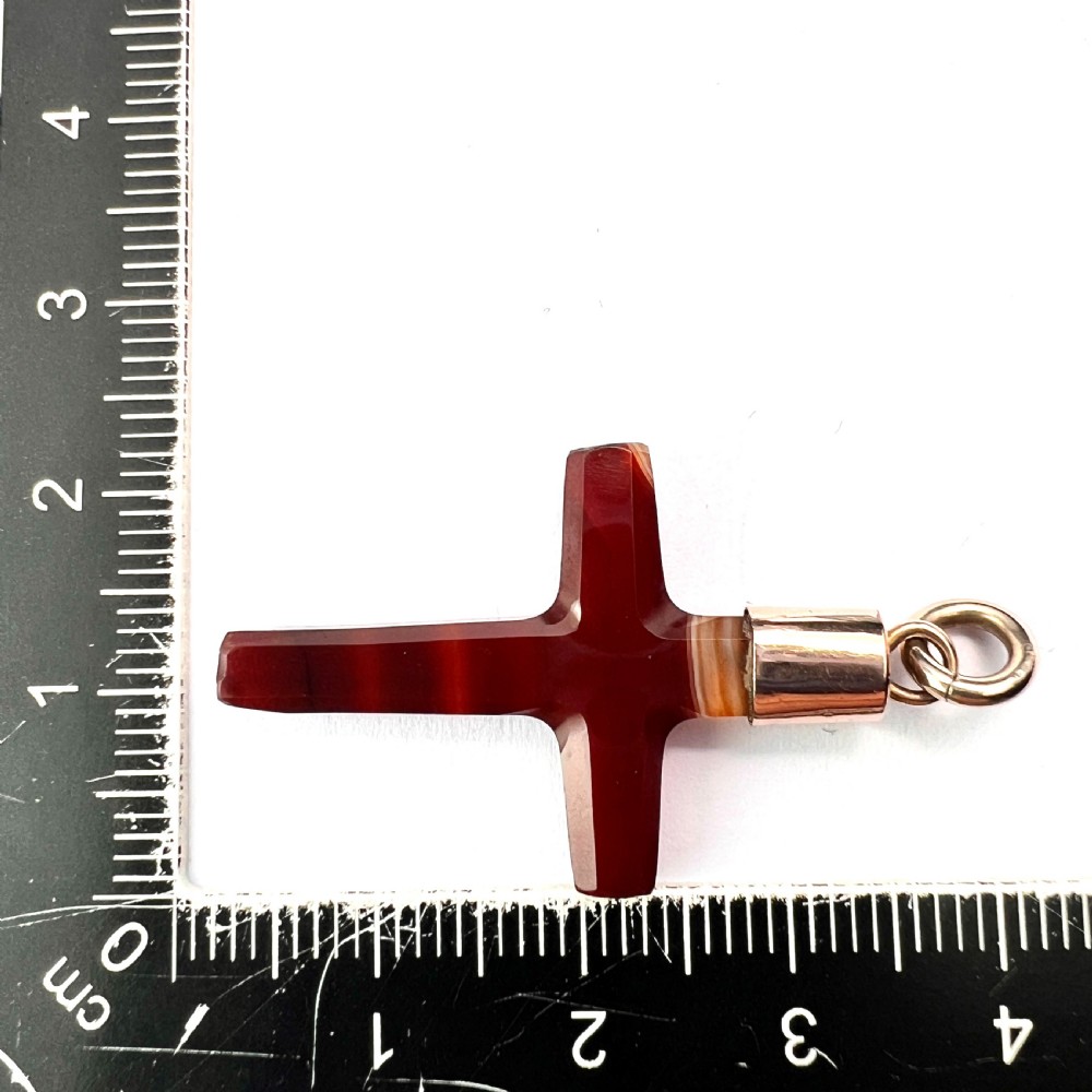 Victorian Gold Carved Agate Cross Pendant View V