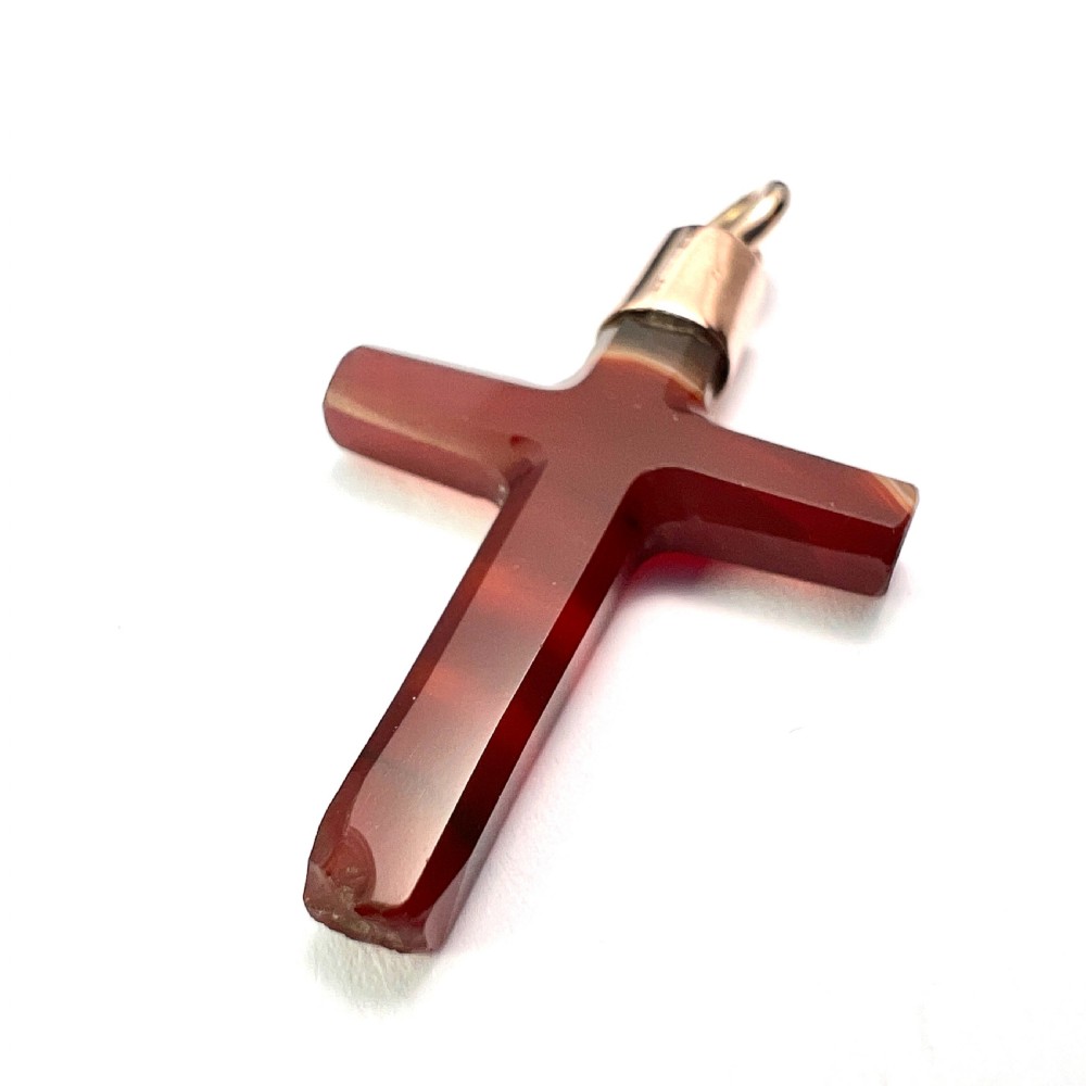 Victorian Gold Carved Agate Cross Pendant View VII