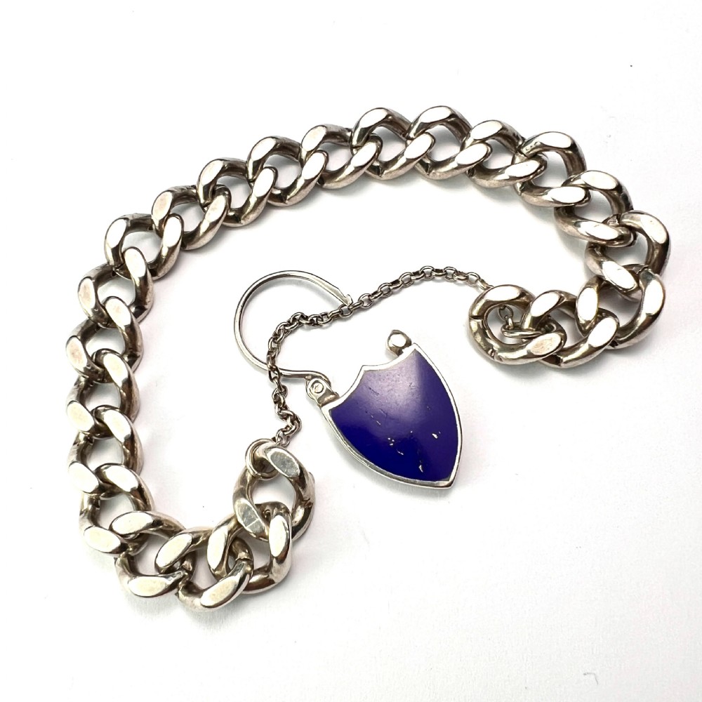 Victorian Hallmarked Silver Scottish Curb Chain Bracelet with Lapis Lazuli Padlock View III
