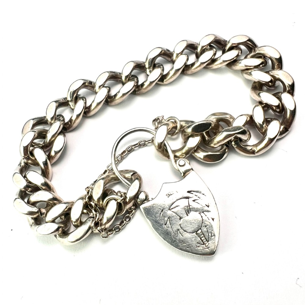 Victorian Hallmarked Silver Scottish Curb Chain Bracelet with Lapis Lazuli Padlock View V