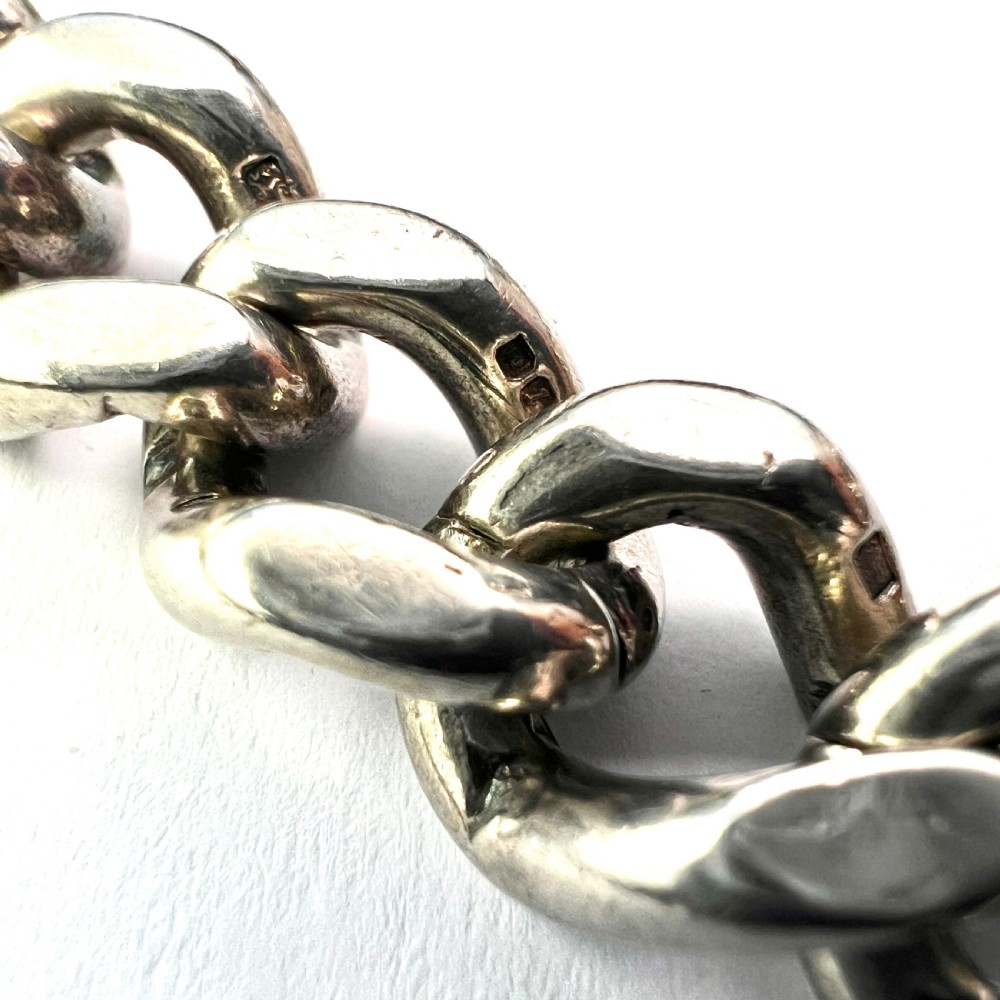 Victorian Hallmarked Silver Scottish Curb Chain Bracelet with Lapis Lazuli Padlock View VI