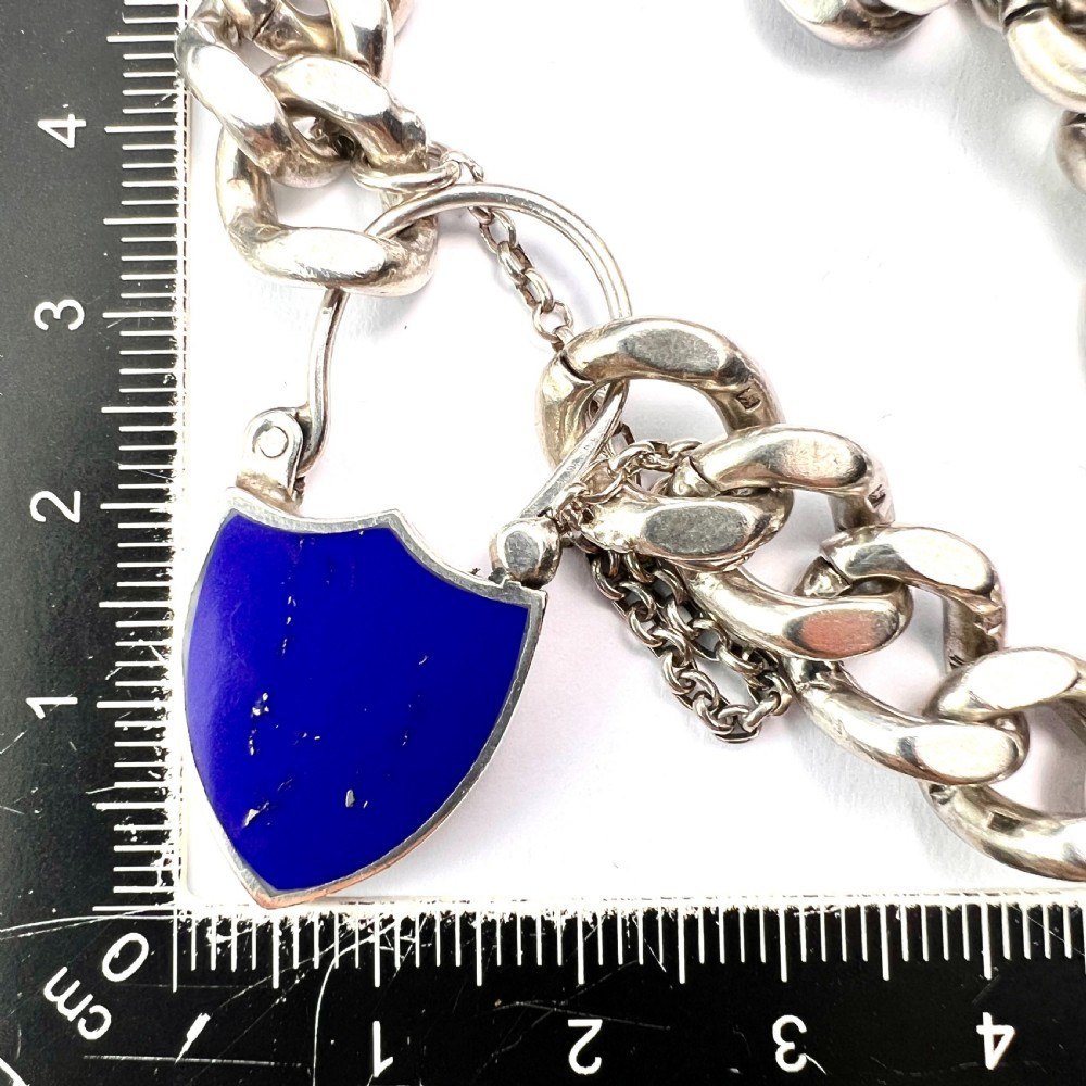 Victorian Hallmarked Silver Scottish Curb Chain Bracelet with Lapis Lazuli Padlock View VII
