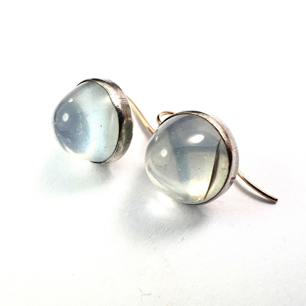 Antique Arts and Crafts Sugarloaf Moonstone Cabochon Earrings View II