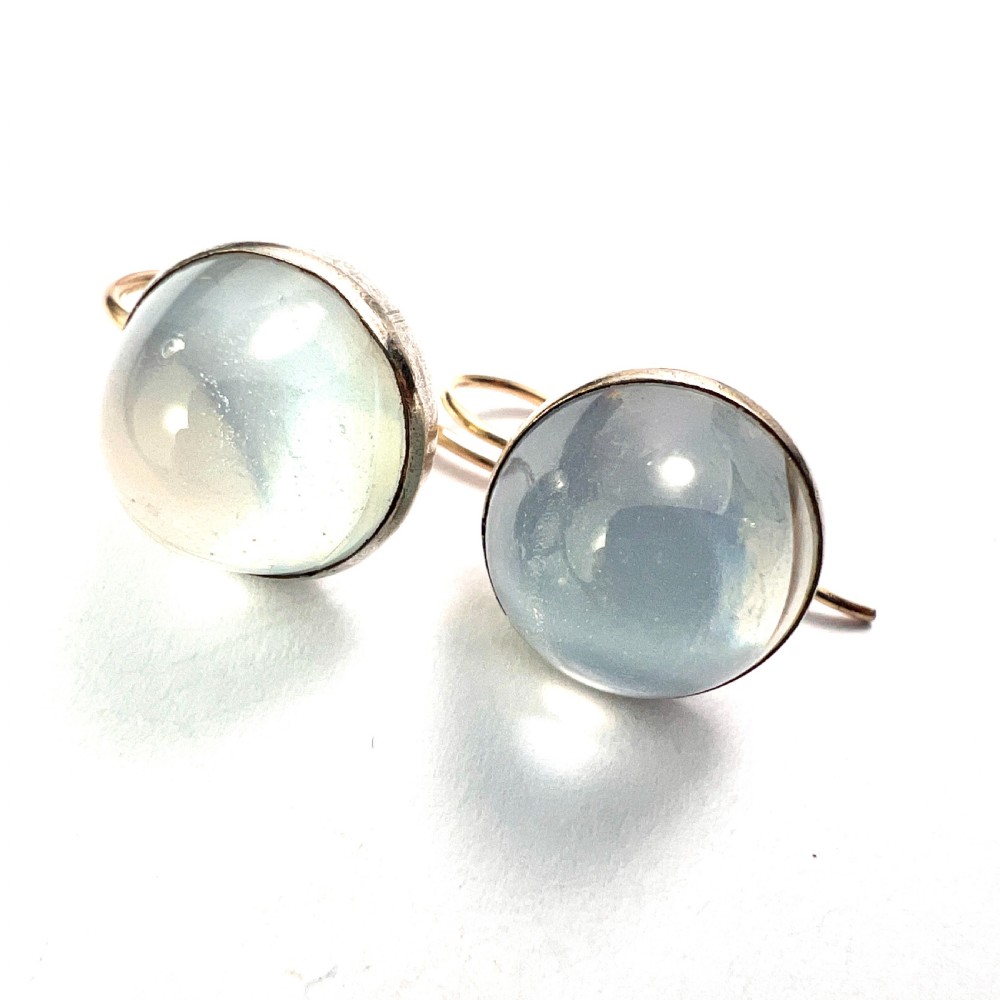 Antique Arts and Crafts Sugarloaf Moonstone Cabochon Earrings View III