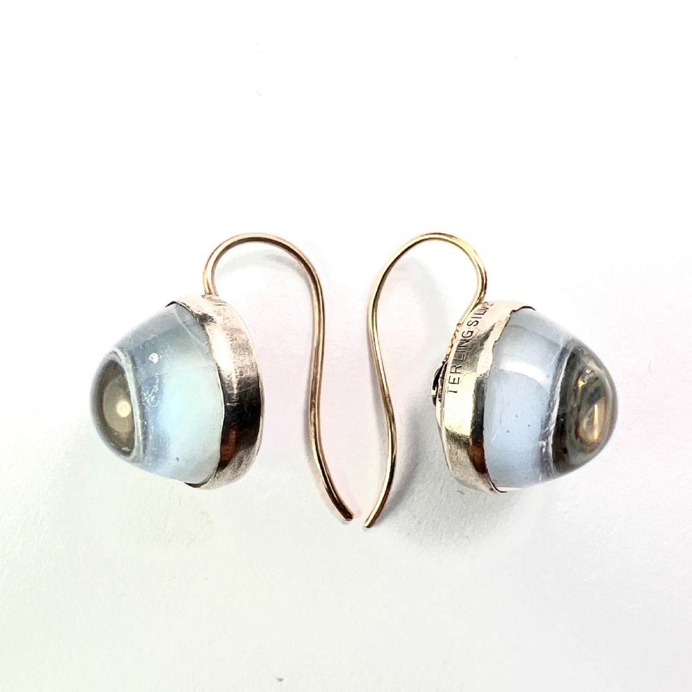 Antique Arts and Crafts Sugarloaf Moonstone Cabochon Earrings View IV