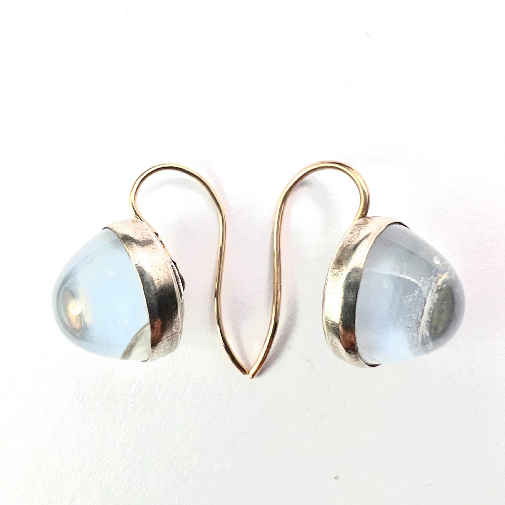 Antique Arts and Crafts Sugarloaf Moonstone Cabochon Earrings View V