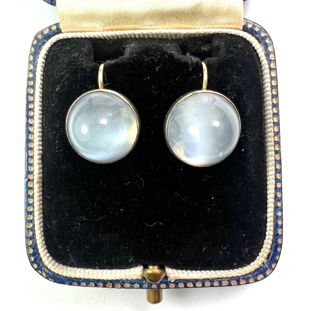 Antique Arts and Crafts Sugarloaf Moonstone Cabochon Earrings View VI