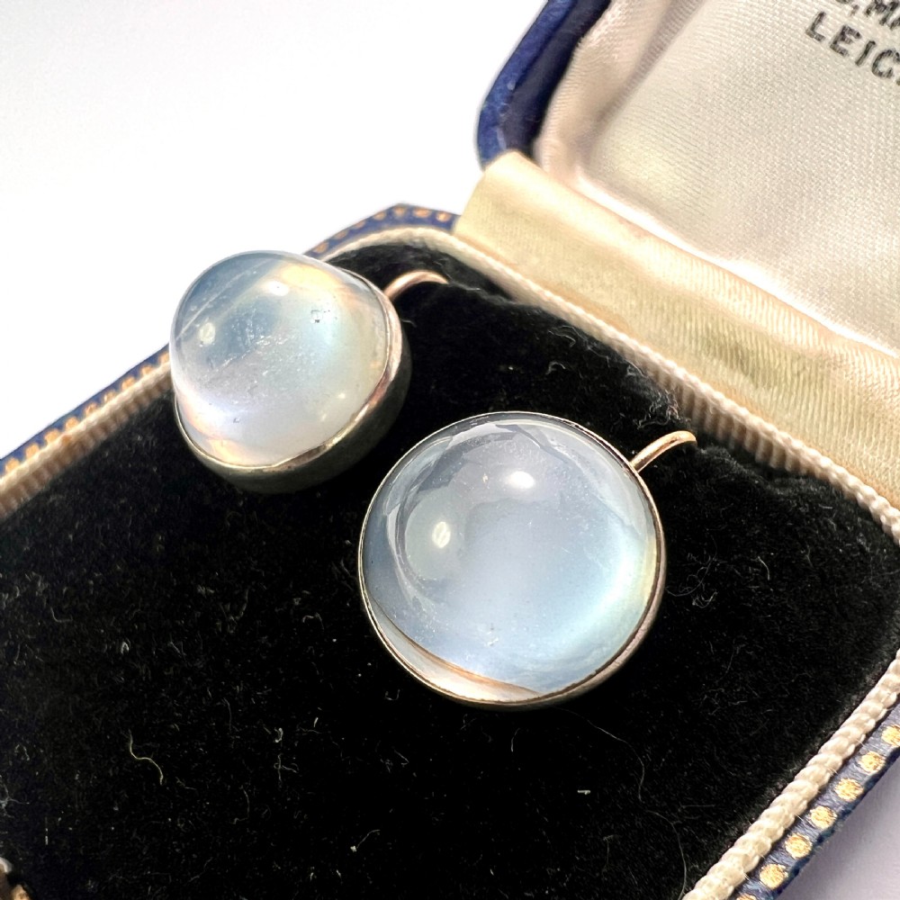 Antique Arts and Crafts Sugarloaf Moonstone Cabochon Earrings View VIII
