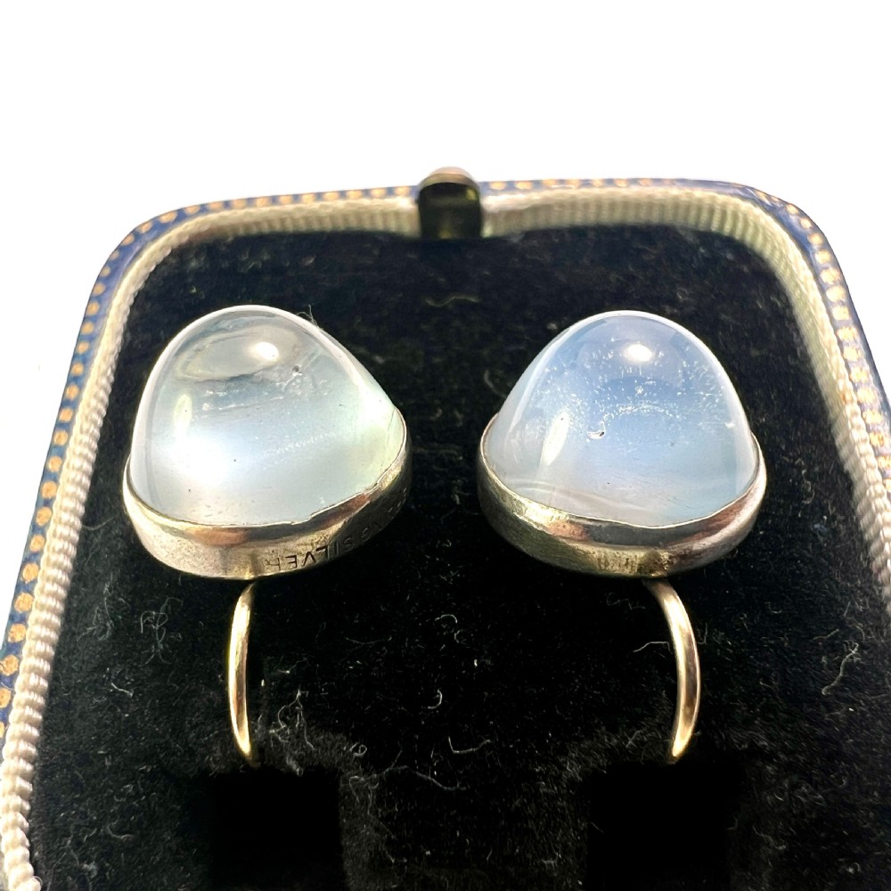 Antique Arts and Crafts Sugarloaf Moonstone Cabochon Earrings View IX