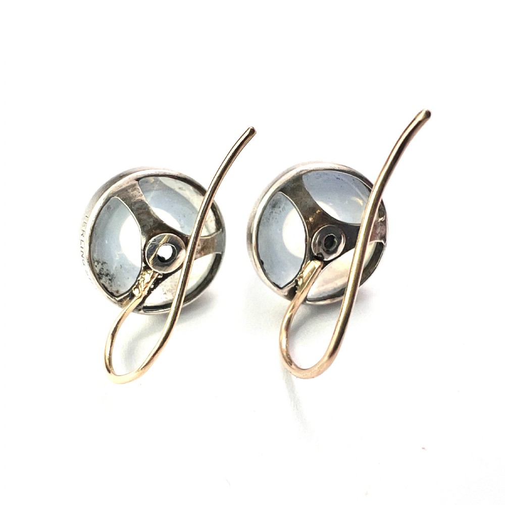 Antique Arts and Crafts Sugarloaf Moonstone Cabochon Earrings View X