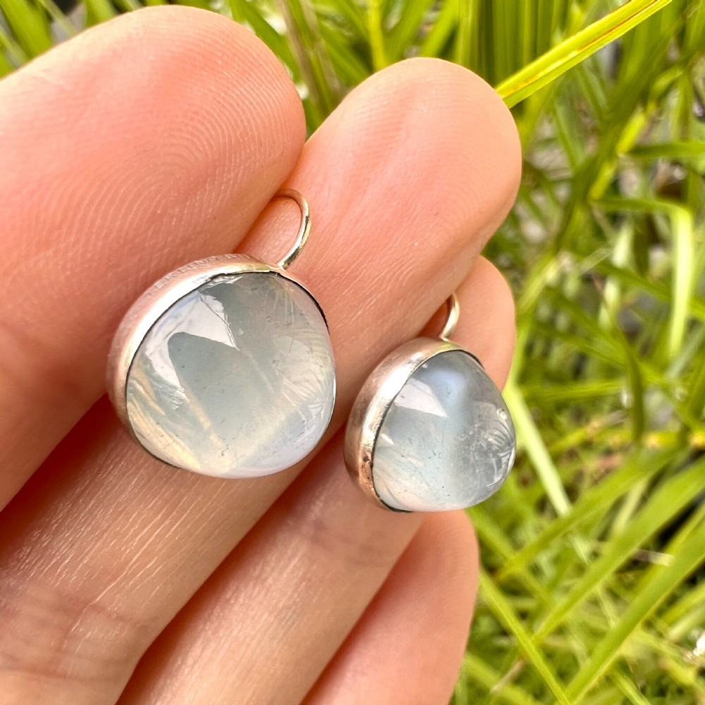 Antique Arts and Crafts Sugarloaf Moonstone Cabochon Earrings View XIII