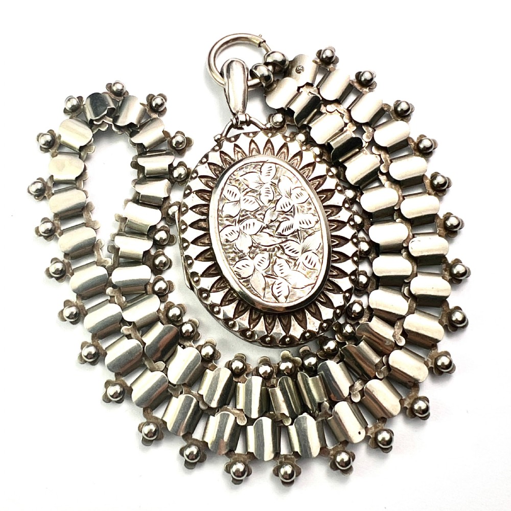 Victorian Large Locket Silver Book Chain Necklace View III