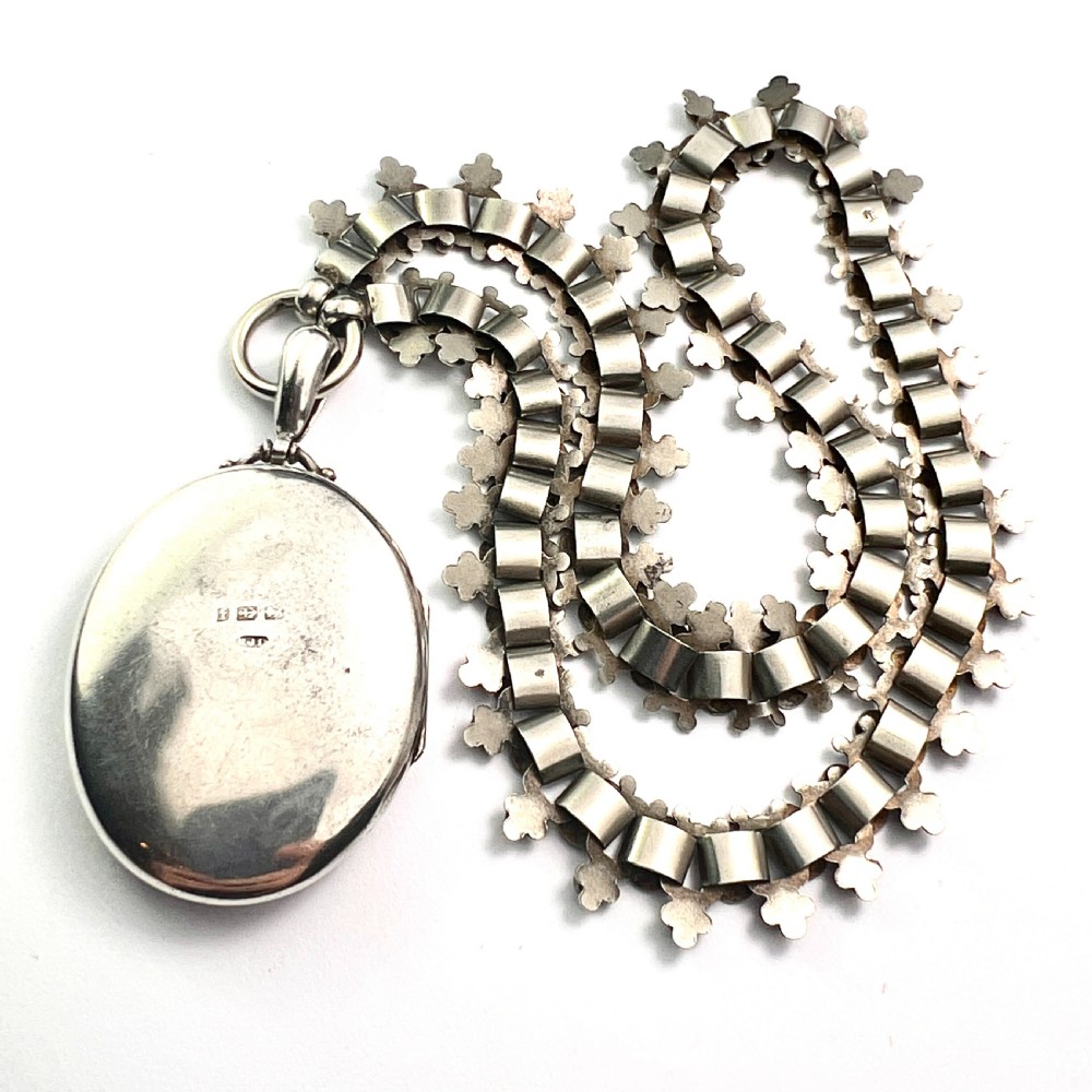 Victorian Large Locket Silver Book Chain Necklace View V
