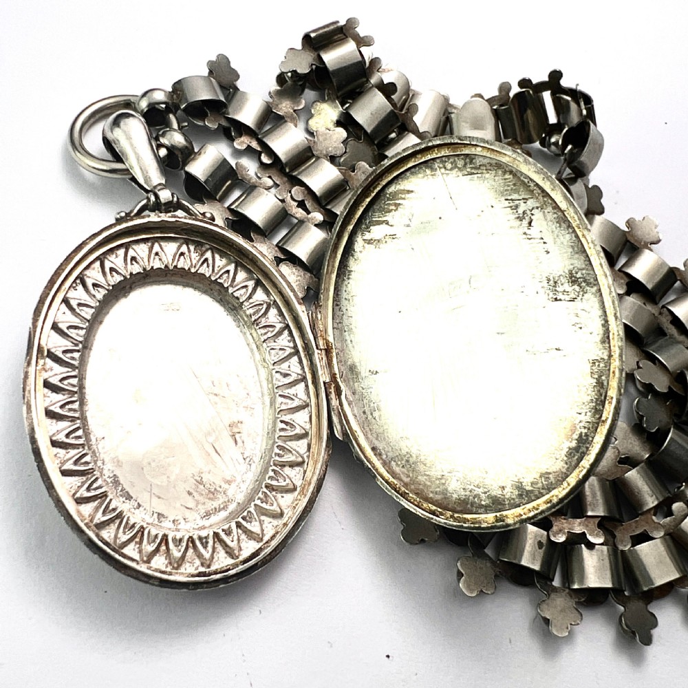 Victorian Large Locket Silver Book Chain Necklace View VII