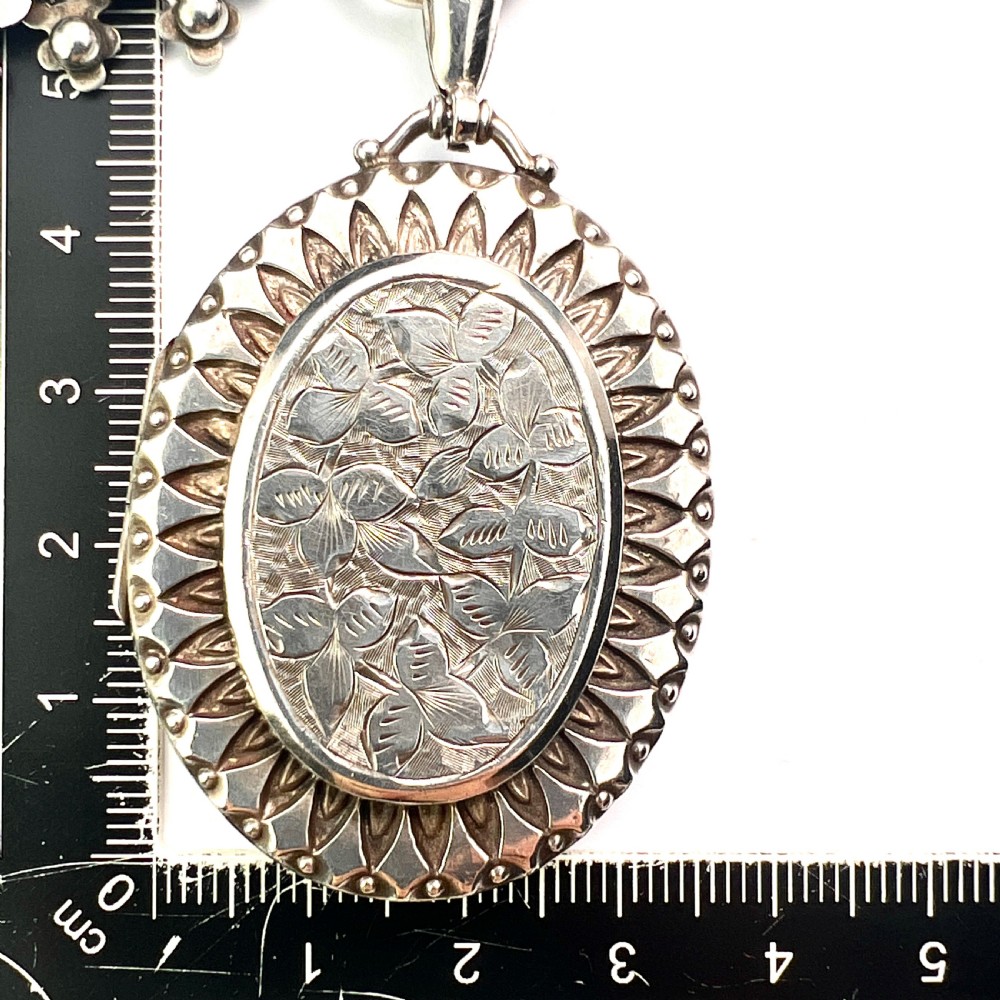 Victorian Large Locket Silver Book Chain Necklace View VIII