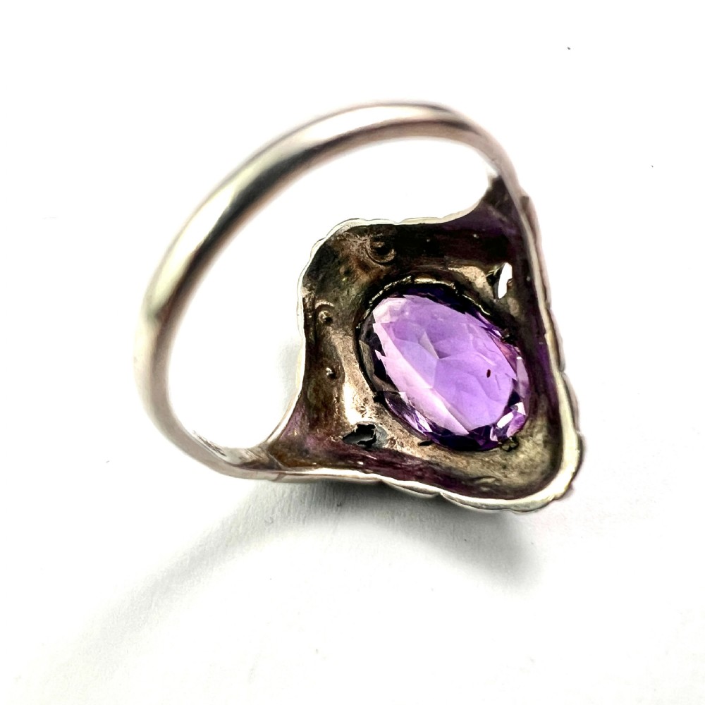 1930s Amethyst Marcasite Silver Cocktail Ring View III