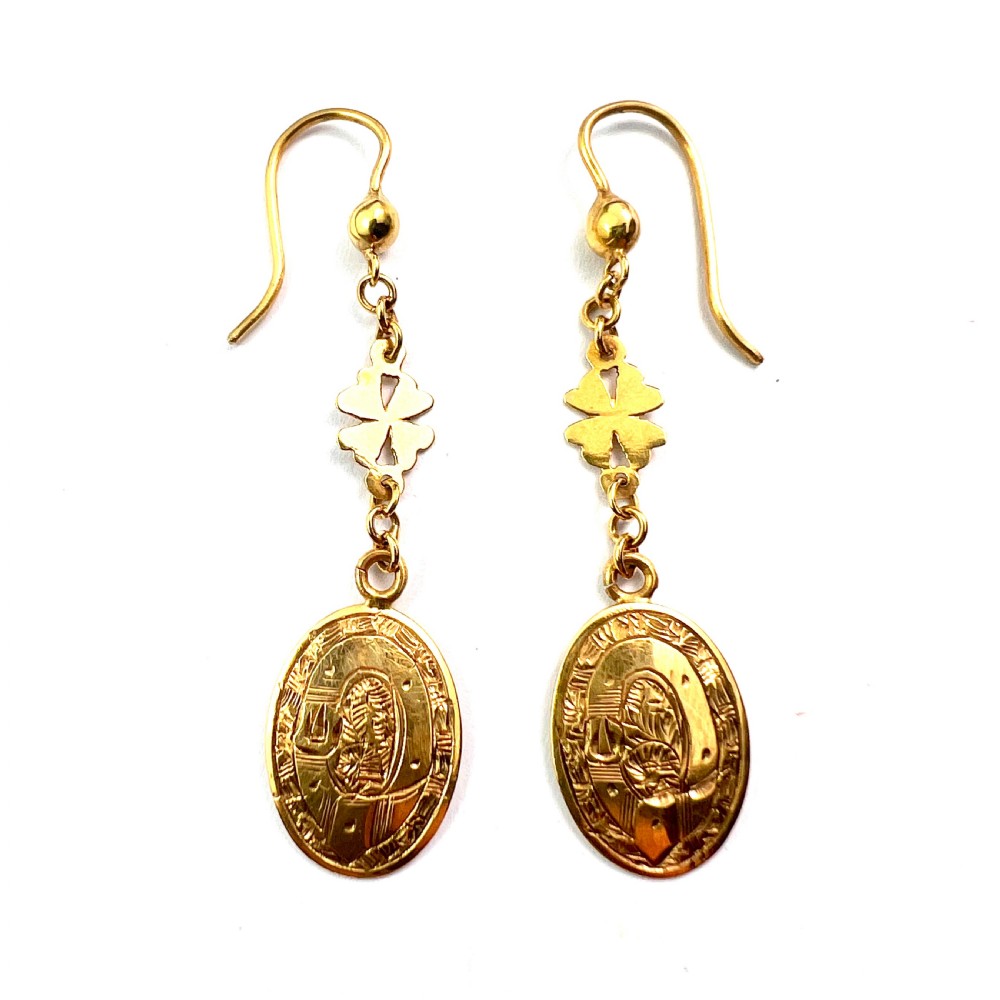  Victorian Pretty 9CT Gold Buckle and Lucky Shamrock Earrings