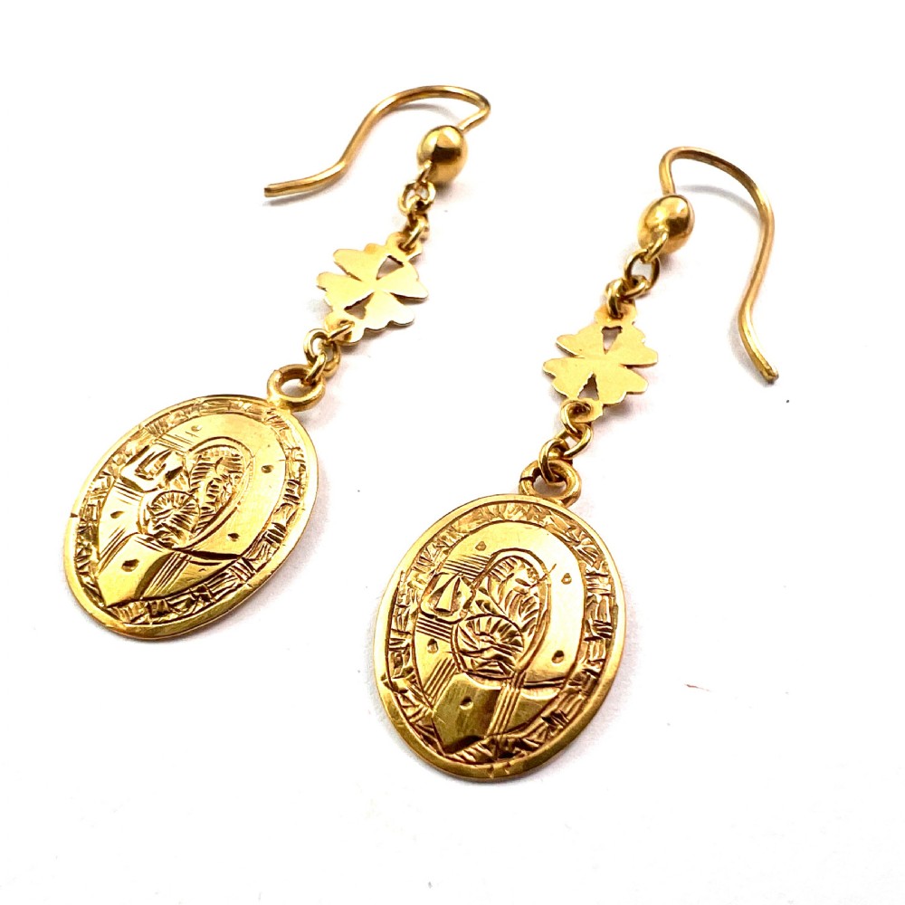  Victorian Pretty 9CT Gold Buckle and Lucky Shamrock Earrings View II