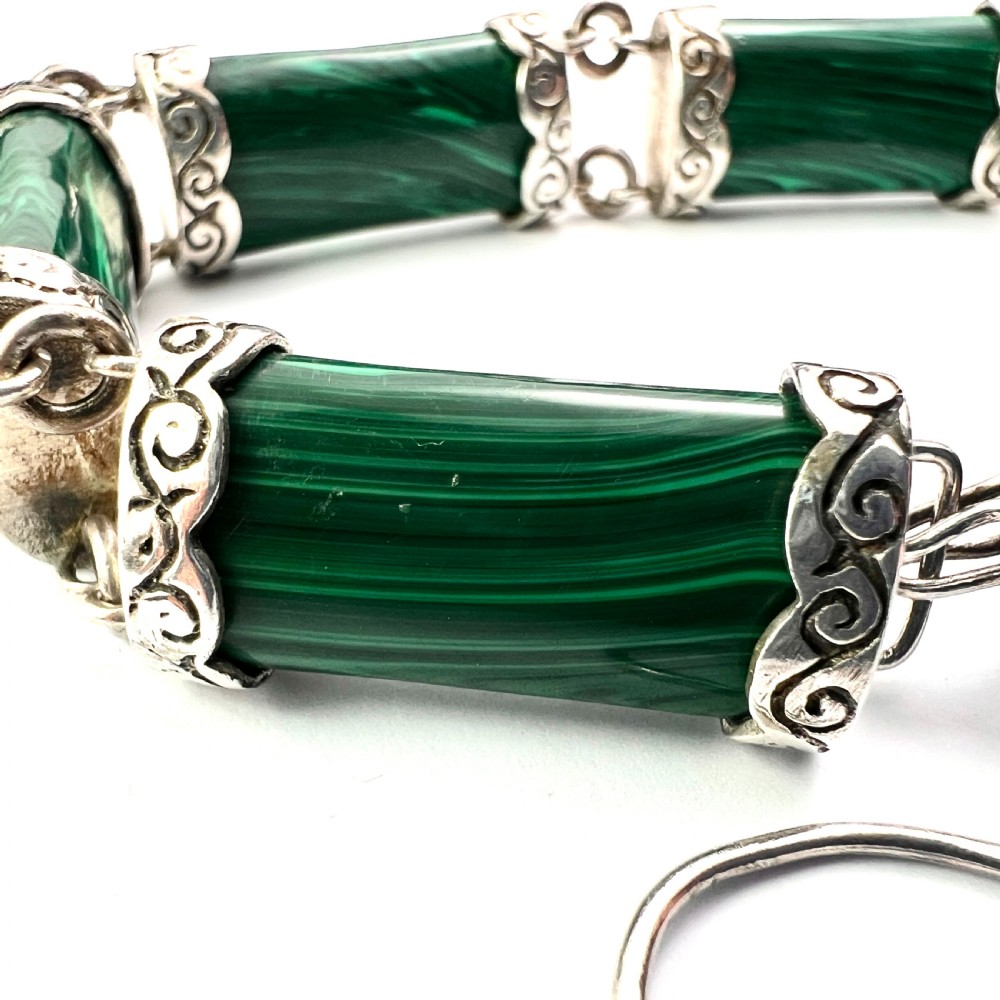 RESERVED for MW • Victorian Malachite Silver Scottish Bracelet with Thistle Padlock View VII