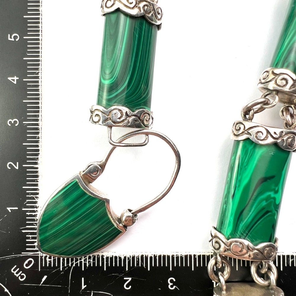 RESERVED for MW • Victorian Malachite Silver Scottish Bracelet with Thistle Padlock View VIII