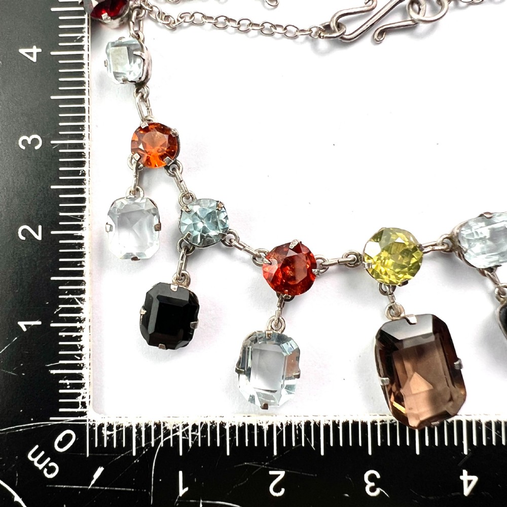 Edwardian Silver Tutti Frutti Harlequin Gemstone Necklace View XII