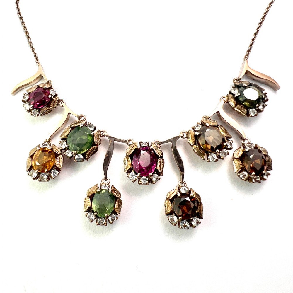 Vintage 9CT Gold and Silver Gemstone Necklace