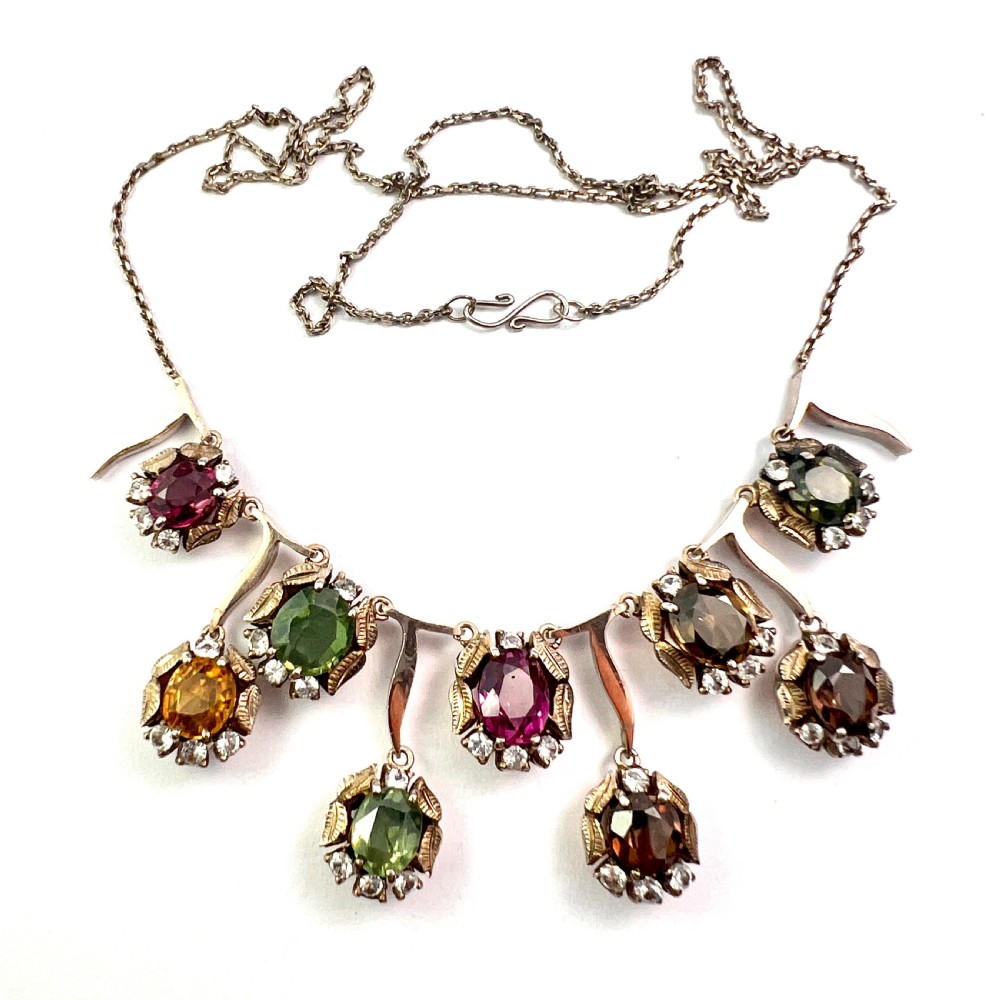 Vintage 9CT Gold and Silver Gemstone Necklace View V