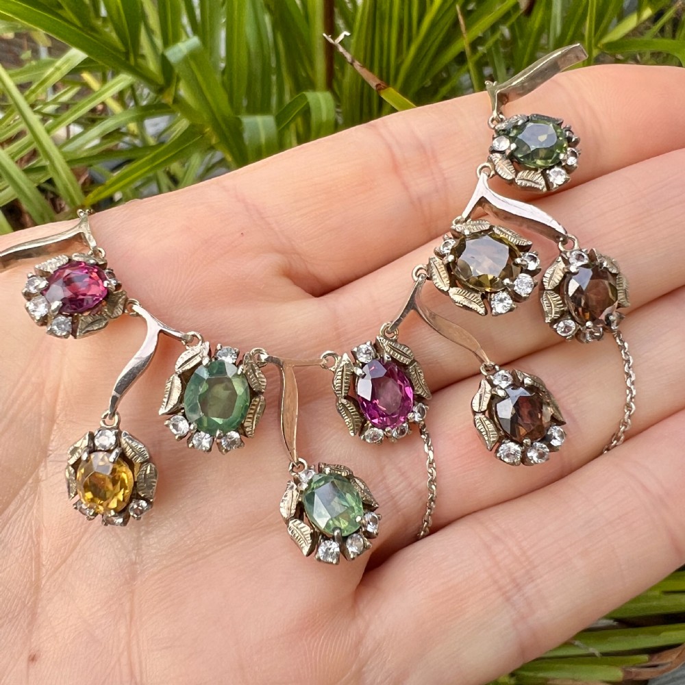 Vintage 9CT Gold and Silver Gemstone Necklace View XI