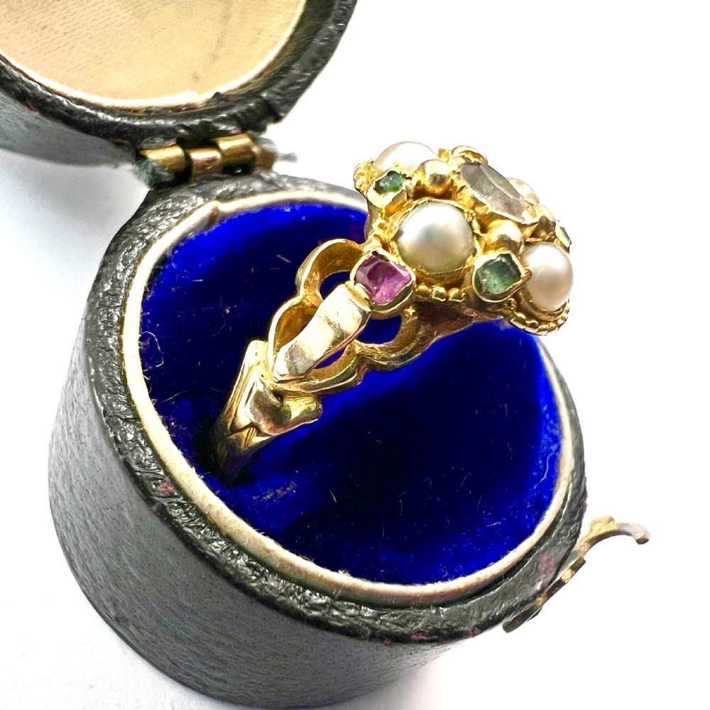 Georgian Pearl, Ruby, Emerald Gold Locket Ring View III