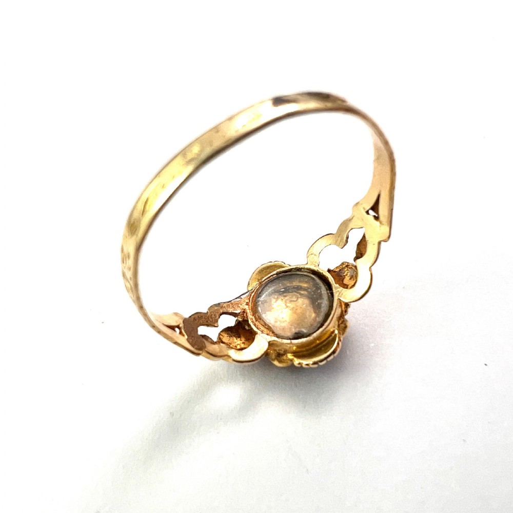 Georgian Pearl, Ruby, Emerald Gold Locket Ring View X