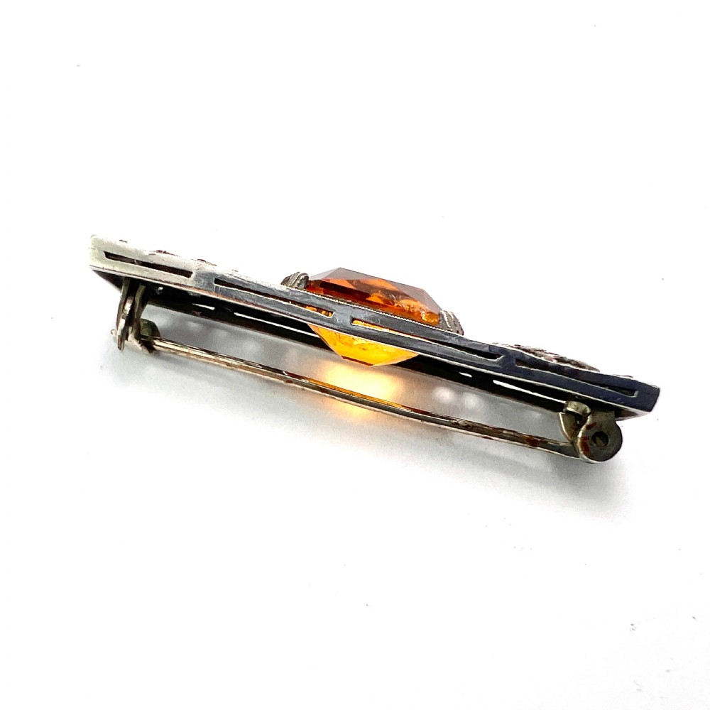 Edwardian Silver Citrine Marcasite Brooch View IV