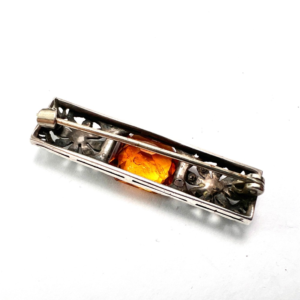 Edwardian Silver Citrine Marcasite Brooch View V
