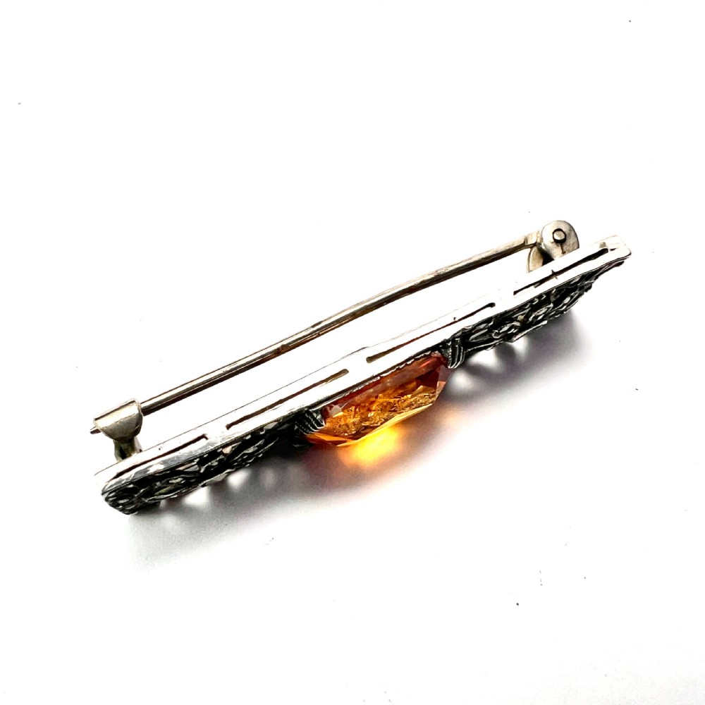 Edwardian Silver Citrine Marcasite Brooch View VI