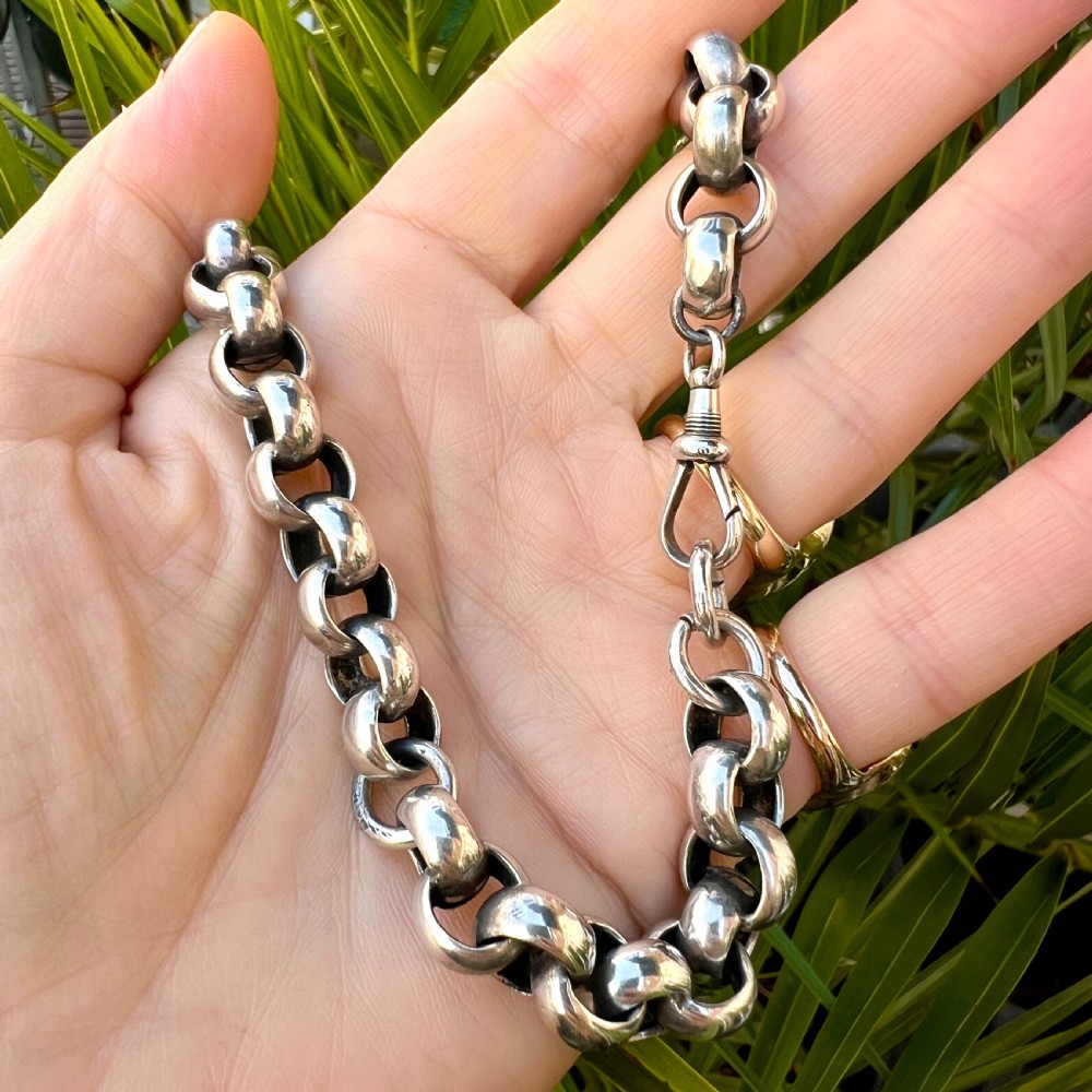 Victorian Chunky Silver Chain Choker Necklace/Bracelet with Dog Clip View VII