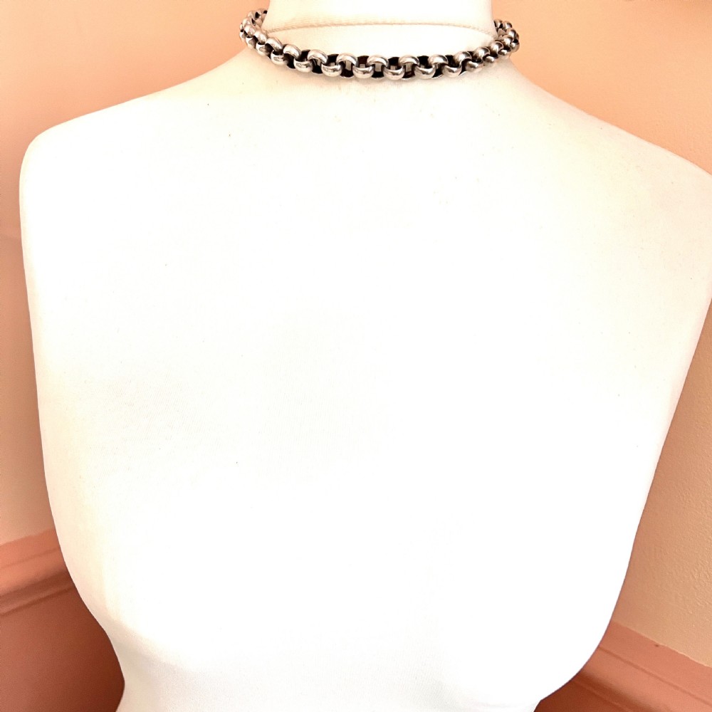 Victorian Chunky Silver Chain Choker Necklace/Bracelet with Dog Clip View VIII