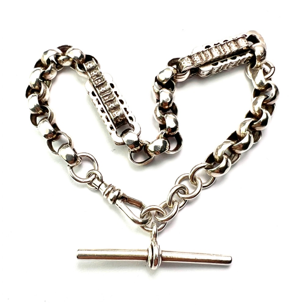Antique Silver Watch Chain Bracelet with Albert Dog Clip and T Bar