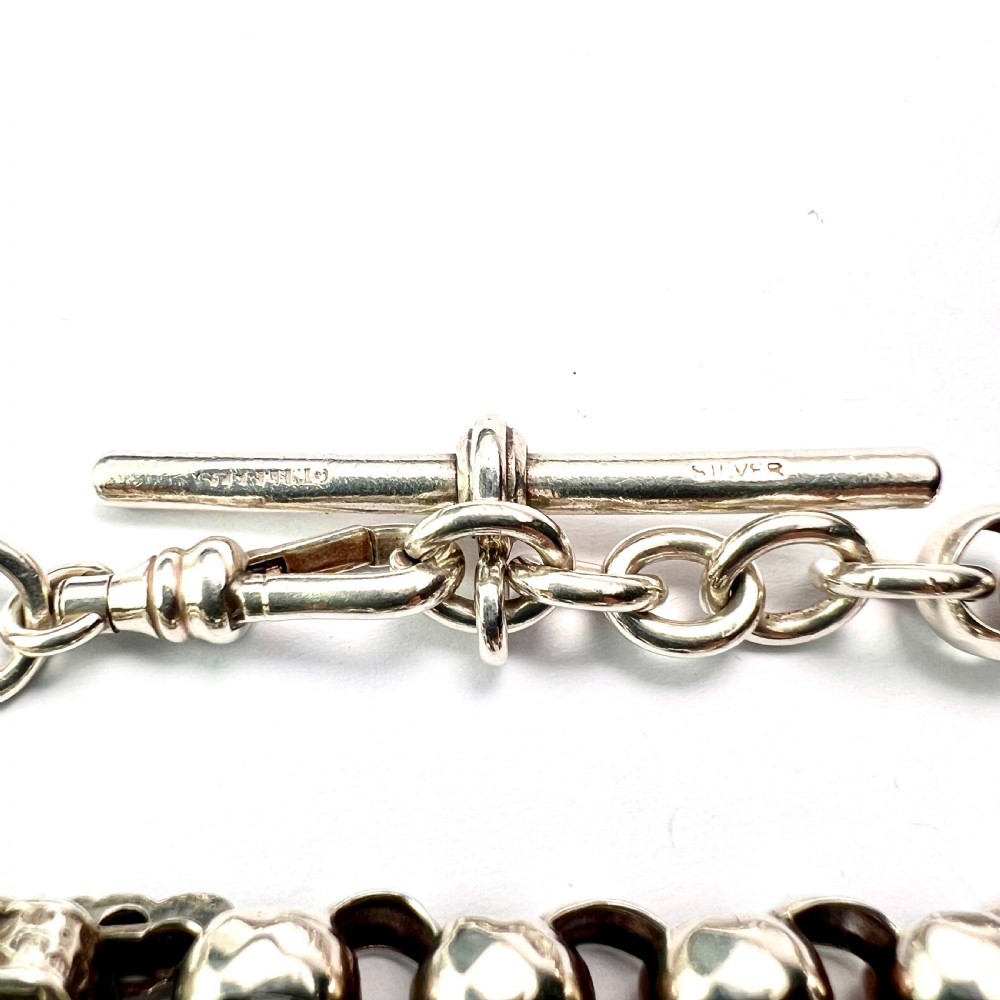 Antique Silver Watch Chain Bracelet with Albert Dog Clip and T Bar View III