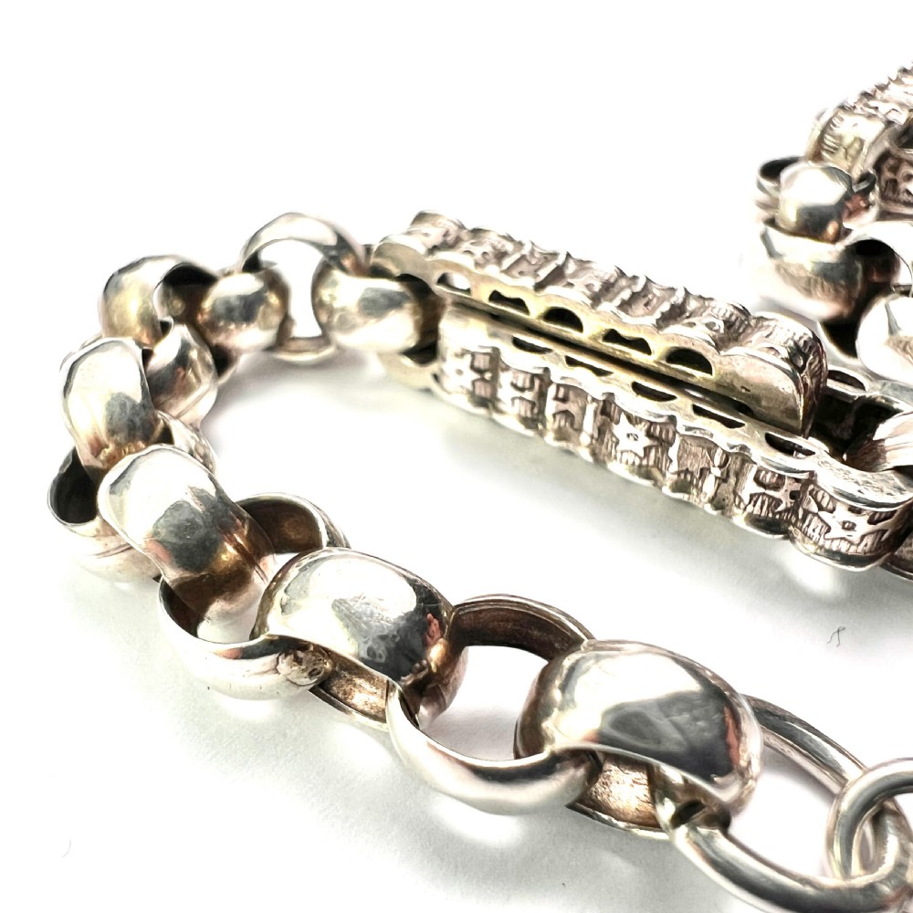 Antique Silver Watch Chain Bracelet with Albert Dog Clip and T Bar View V