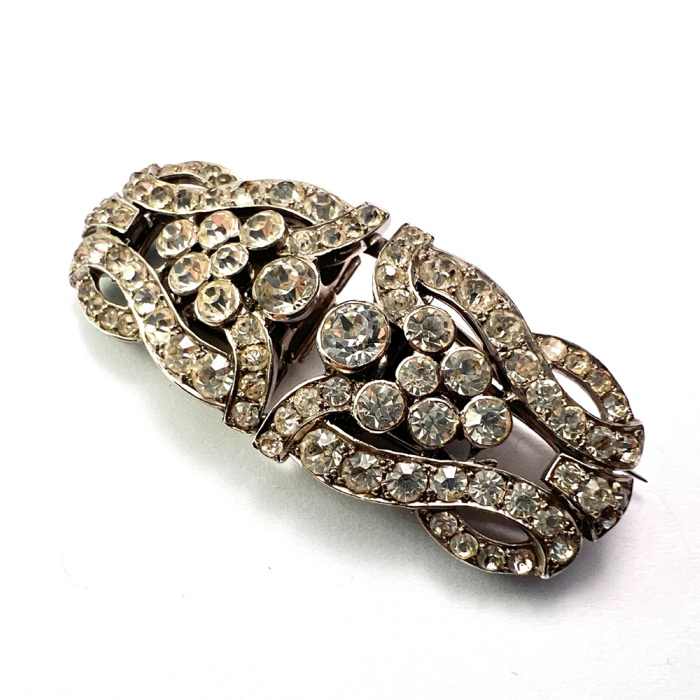 Art Deco Silver Diamond Paste Duette Clip Brooch by CIRO View II