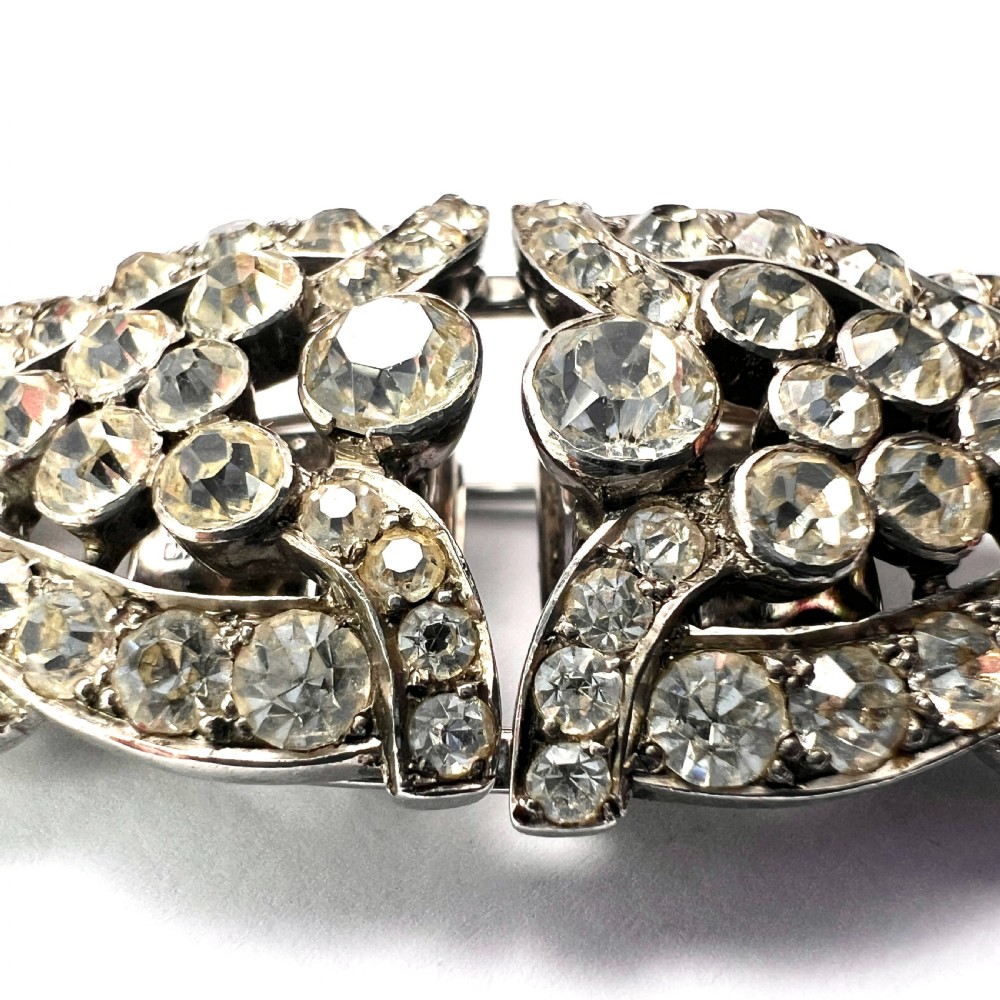Art Deco Silver Diamond Paste Duette Clip Brooch by CIRO View III