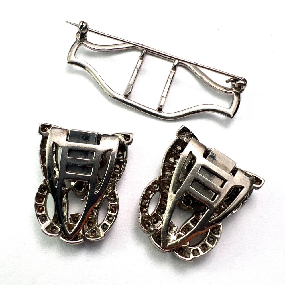 Art Deco Silver Diamond Paste Duette Clip Brooch by CIRO View V
