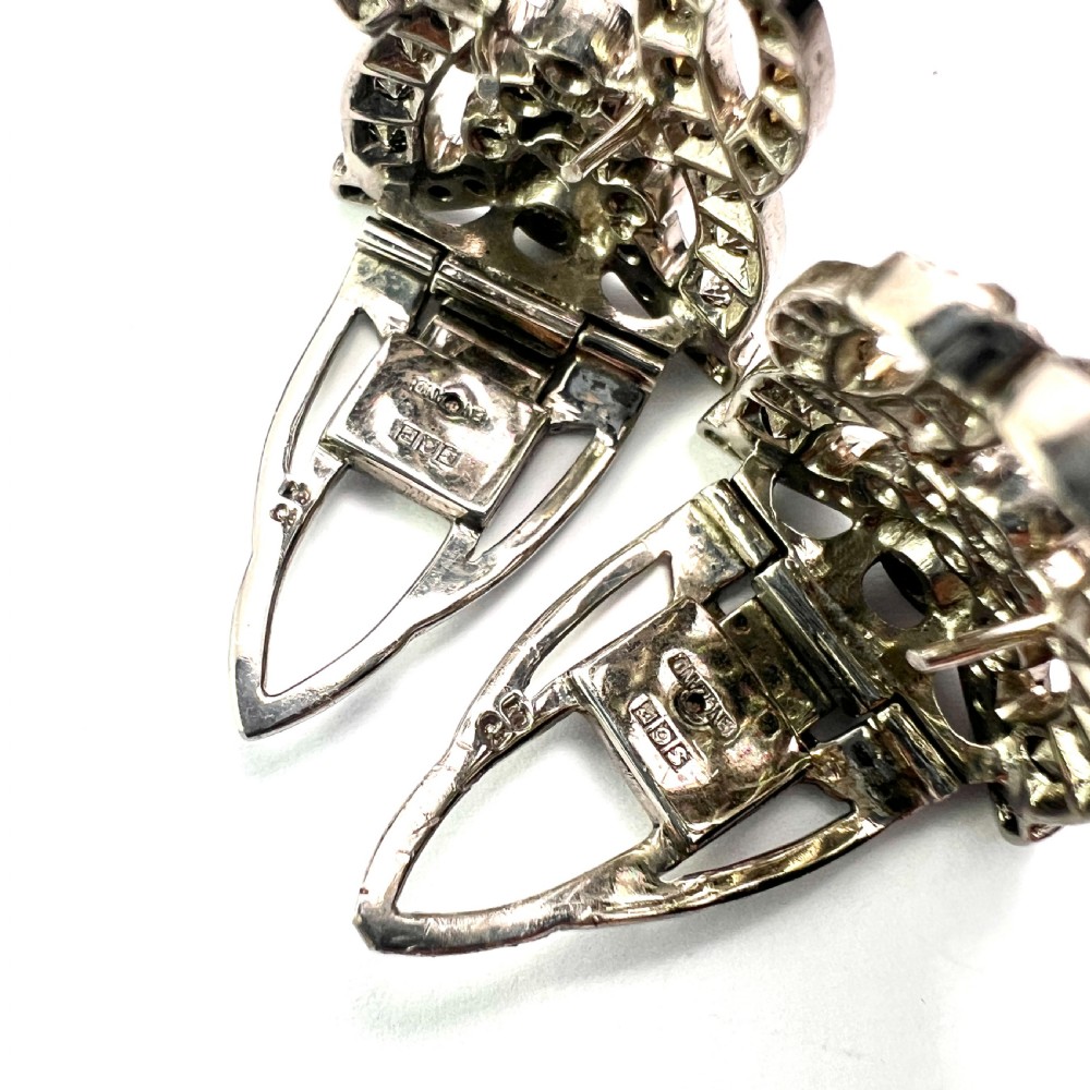 Art Deco Silver Diamond Paste Duette Clip Brooch by CIRO View VI