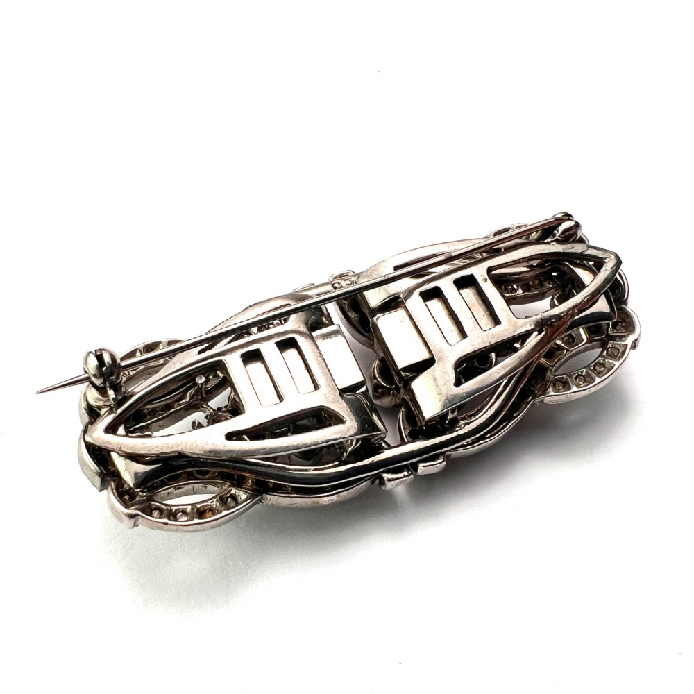Art Deco Silver Diamond Paste Duette Clip Brooch by CIRO View VII