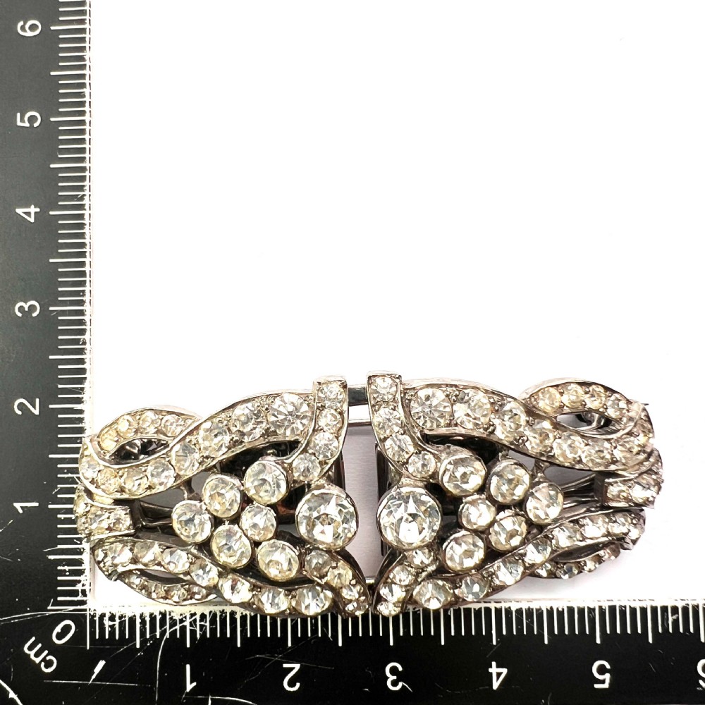 Art Deco Silver Diamond Paste Duette Clip Brooch by CIRO View VIII