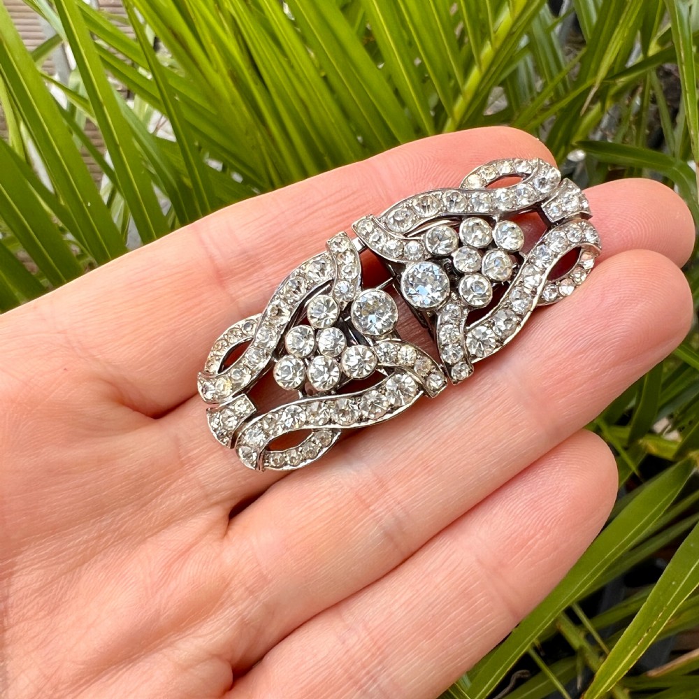 Art Deco Silver Diamond Paste Duette Clip Brooch by CIRO View IX