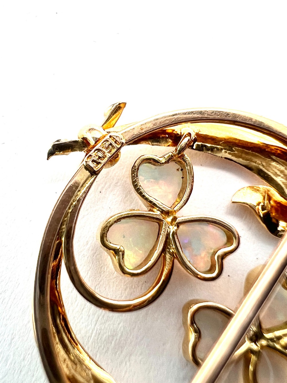 Edwardian Art Nouveau 15CT Gold Opal Demantoid Garnet Brooch View V