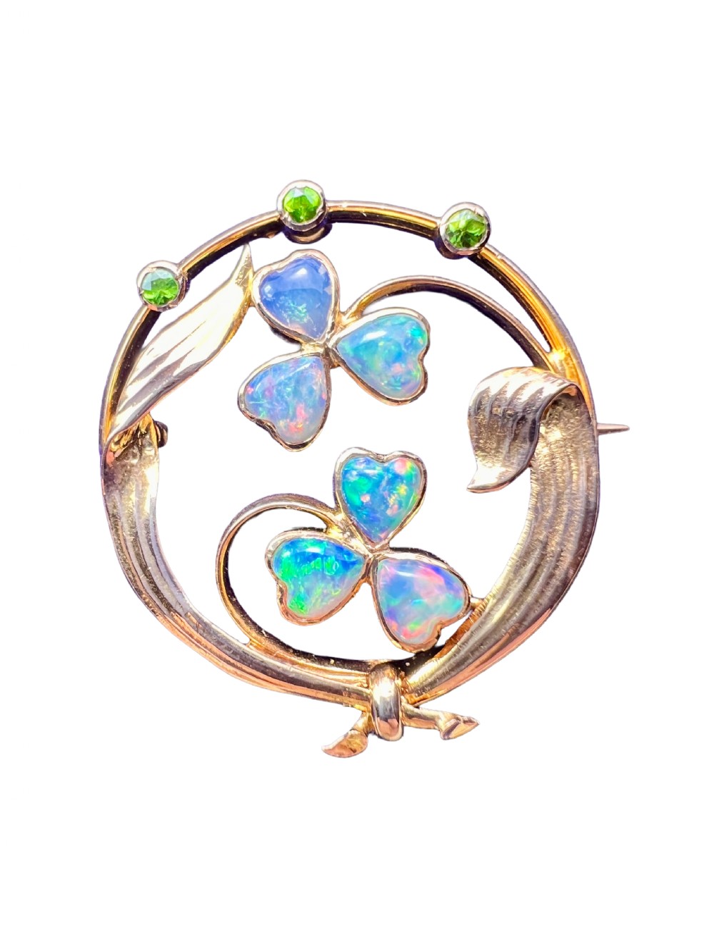Edwardian Art Nouveau 15CT Gold Opal Demantoid Garnet Brooch View VI