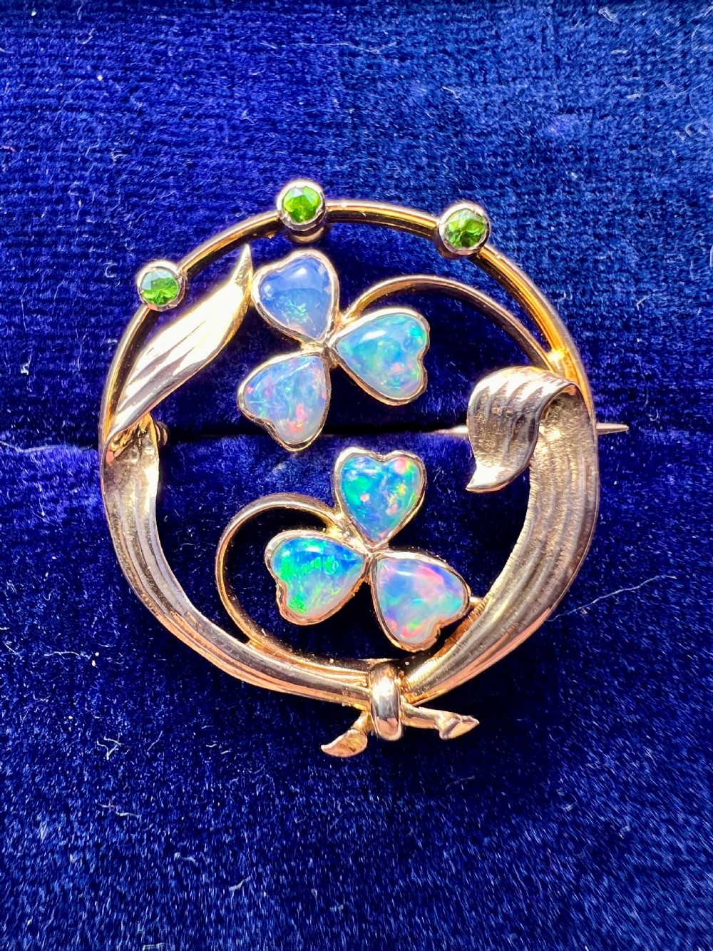 Edwardian Art Nouveau 15CT Gold Opal Demantoid Garnet Brooch View VIII