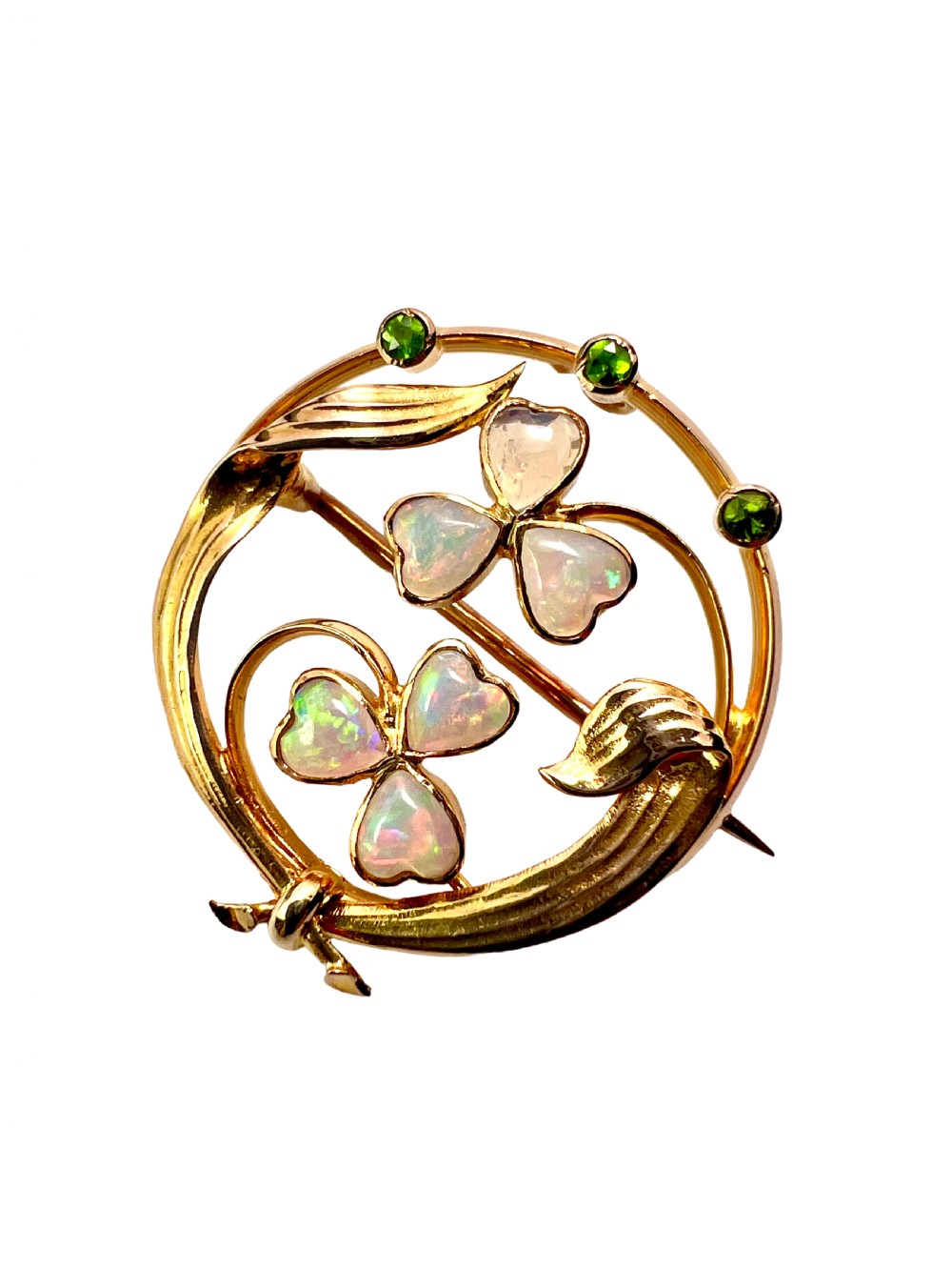 Edwardian Art Nouveau 15CT Gold Opal Demantoid Garnet Brooch View X