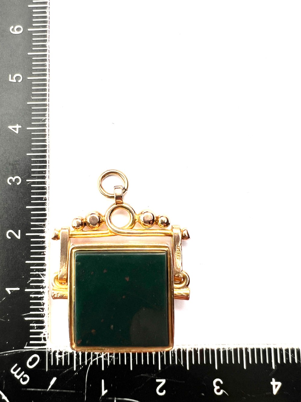 Edwardian 9CT Gold Bloodstone Spinner Pendant View IX